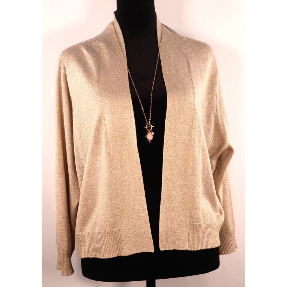 Calvin Klein Women's Metallic Gold Open Front Cardigan Sweater Size Medium